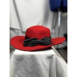 nordstrom red wool wide brim hat black bow vintage dress hat 22